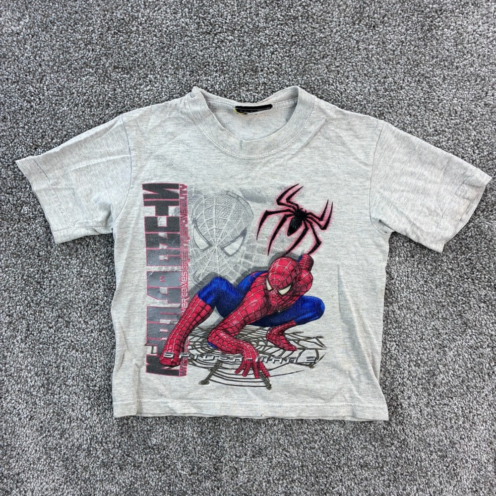 Vintage Spider-Man 2 Shirt Youth Kids Small Gray Marvel Super‎ Hero Movie Promo
